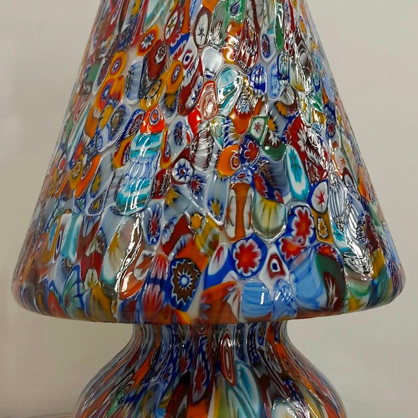 Mid-Century Modern Exceptional Venetian Blown Murano Glass Table Lamp, Murrina Decoration For Sale