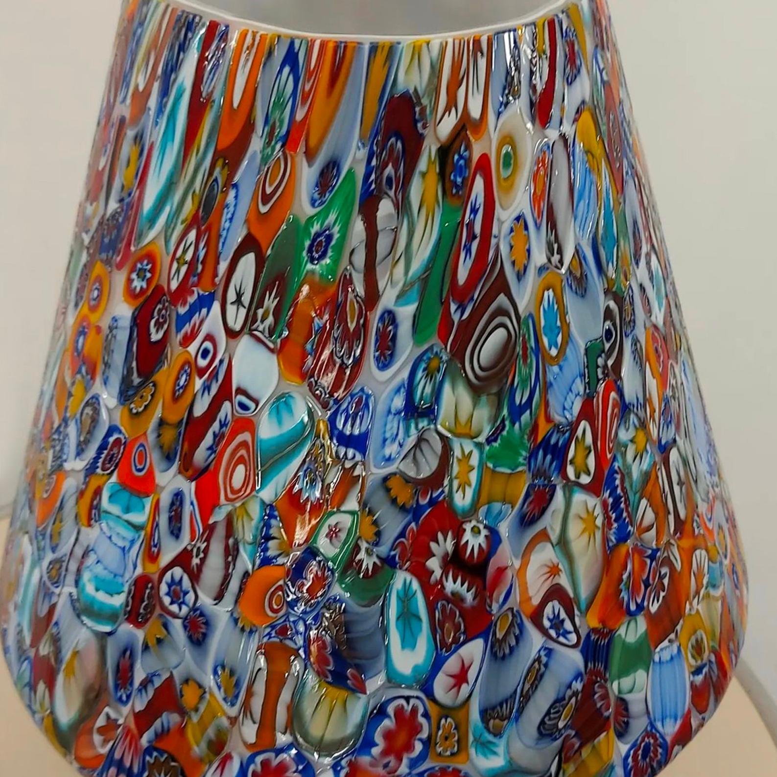Italian Exceptional Venetian Blown Murano Glass Table Lamp, Murrina Decoration For Sale