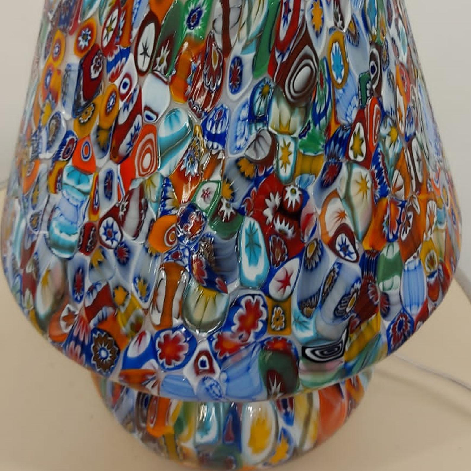 Exceptional Venetian Blown Murano Glass Table Lamp, Murrina Decoration In Good Condition For Sale In  Budapest, HU