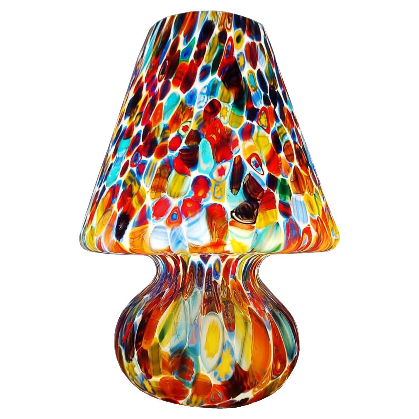 Exceptional Venetian Blown Murano Glass Table Lamp, Murrina Decoration For Sale