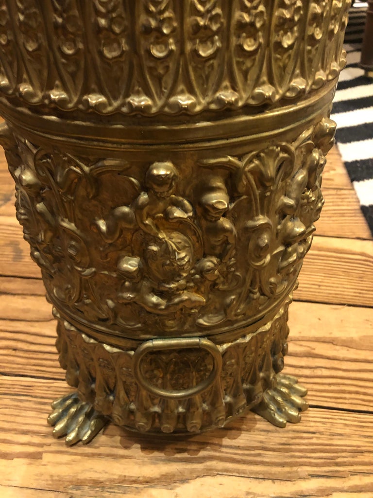 Exceptional Very Detailed Antique Brass Coal Scuttle For Sale at 1stDibs
