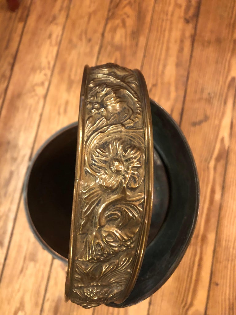 Exceptional Very Detailed Antique Brass Coal Scuttle For Sale at 1stDibs