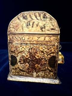 Exceptional Very Rare Antique Embossed Leather Treasure Box Nuremberg 1713