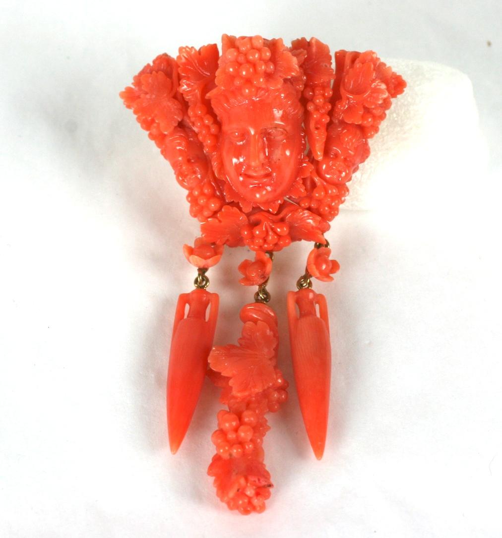Exceptional Victorian Carved Coral Brooch In Excellent Condition In Riverdale, NY
