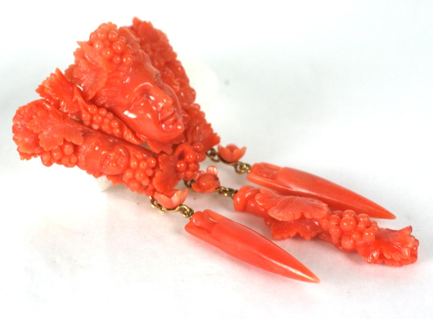 Women's or Men's Exceptional Victorian Carved Coral Brooch