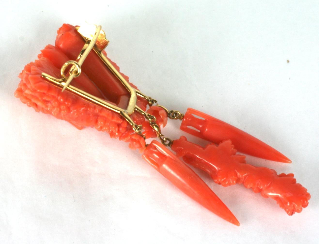 Exceptional Victorian Carved Coral Brooch 2