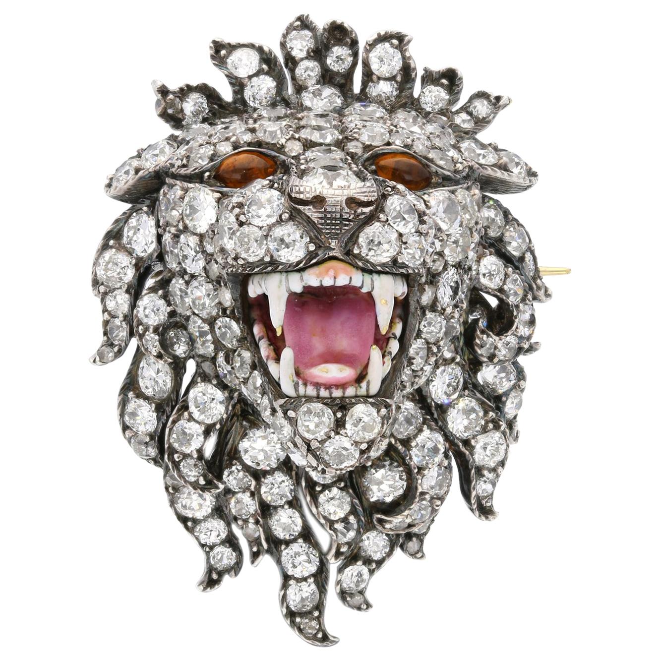 Exceptional Victorian 'Roaring Lion' Diamonds, Citrines and Enamel, circa 1890