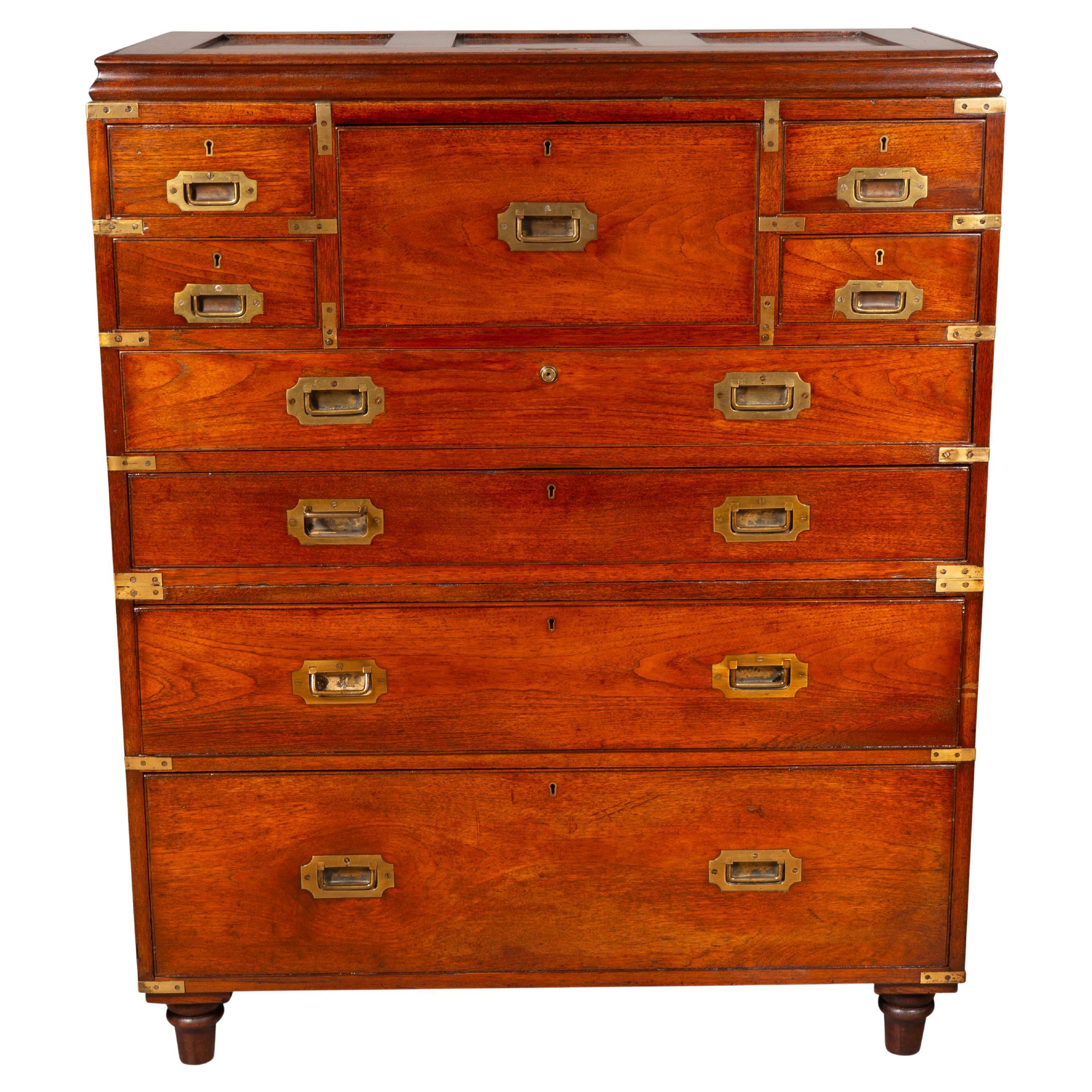 Exceptional Victorian Teak Campaign Chest