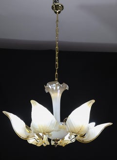 Exceptional Vintage 6-Light Gold Murano Glass Chandelier