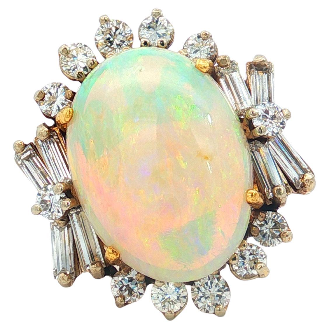 Exceptional Vintage 6.44 Carat Natural Opal Diamond Ring 18K Gold 1.25ct F-G VS