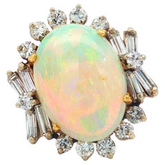 Exceptionnel Vintage 6.44 Carat Natural Opal Diamond Ring 18K Gold 1.25ct F-G VS