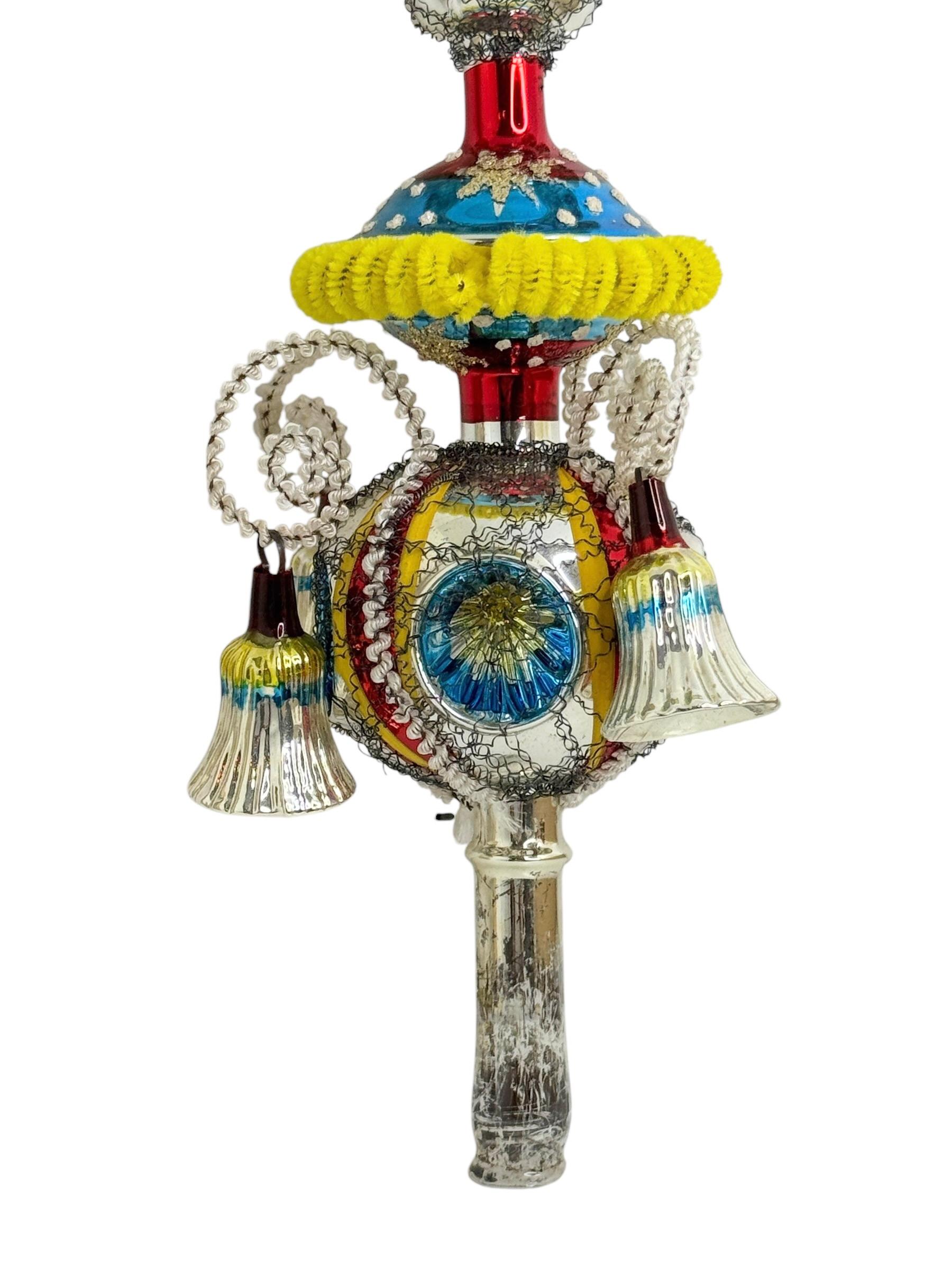 Außergewöhnliche Vintage Antique Mercury Glas Weihnachtsbaumspitze Deutsch, 1930er Jahre (Volkskunst) im Angebot
