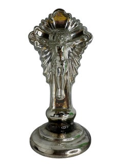 Exceptional Vintage Antique Mercury Glass Crucifix Statue Germany 1900s