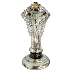 Exceptional Vintage Antique Mercury Glass Crucifix Statue Germany 1900s