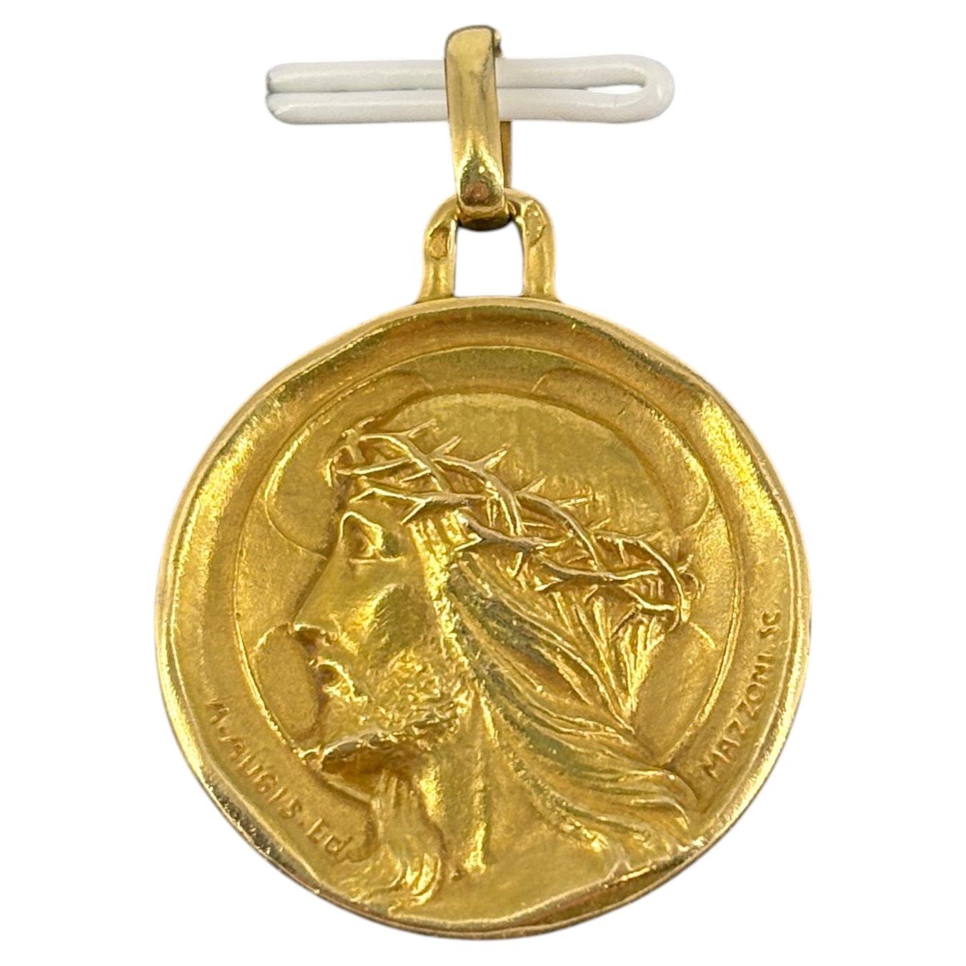Exceptional Vintage Augis and Mazzoni 18-Karat Gold Heavy Christ Medal 7.10g