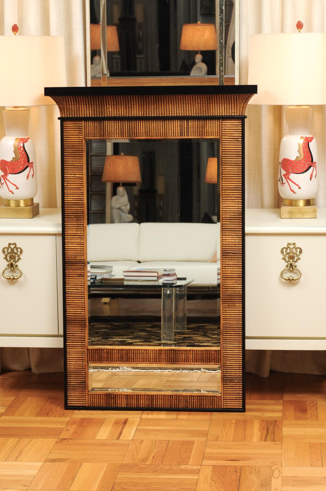 Außergewöhnliche Vintage Bamboo Rattan Cane und schwarzem Lack Spiegel - Pr verfügbar (amerikanisch) im Angebot