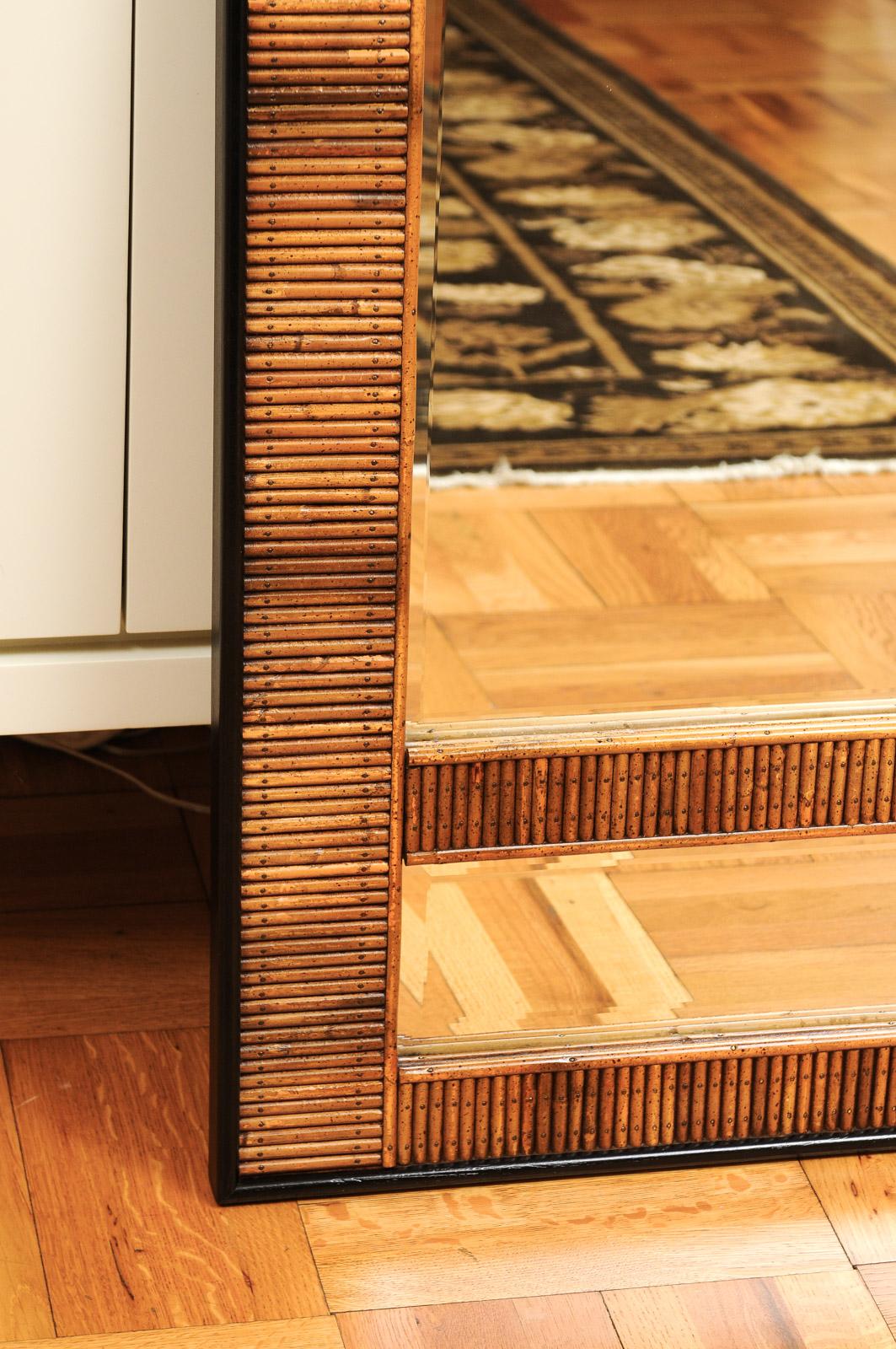 Außergewöhnliche Vintage Bamboo Rattan Cane und schwarzem Lack Spiegel - Pr verfügbar (Bambus) im Angebot