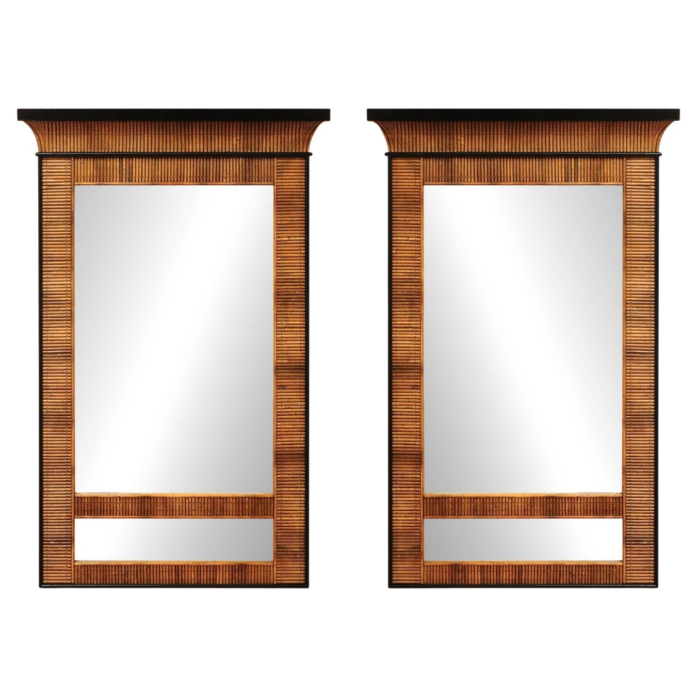 Außergewöhnliche Vintage Bamboo Rattan Cane und schwarzem Lack Spiegel - Pr verfügbar im Angebot
