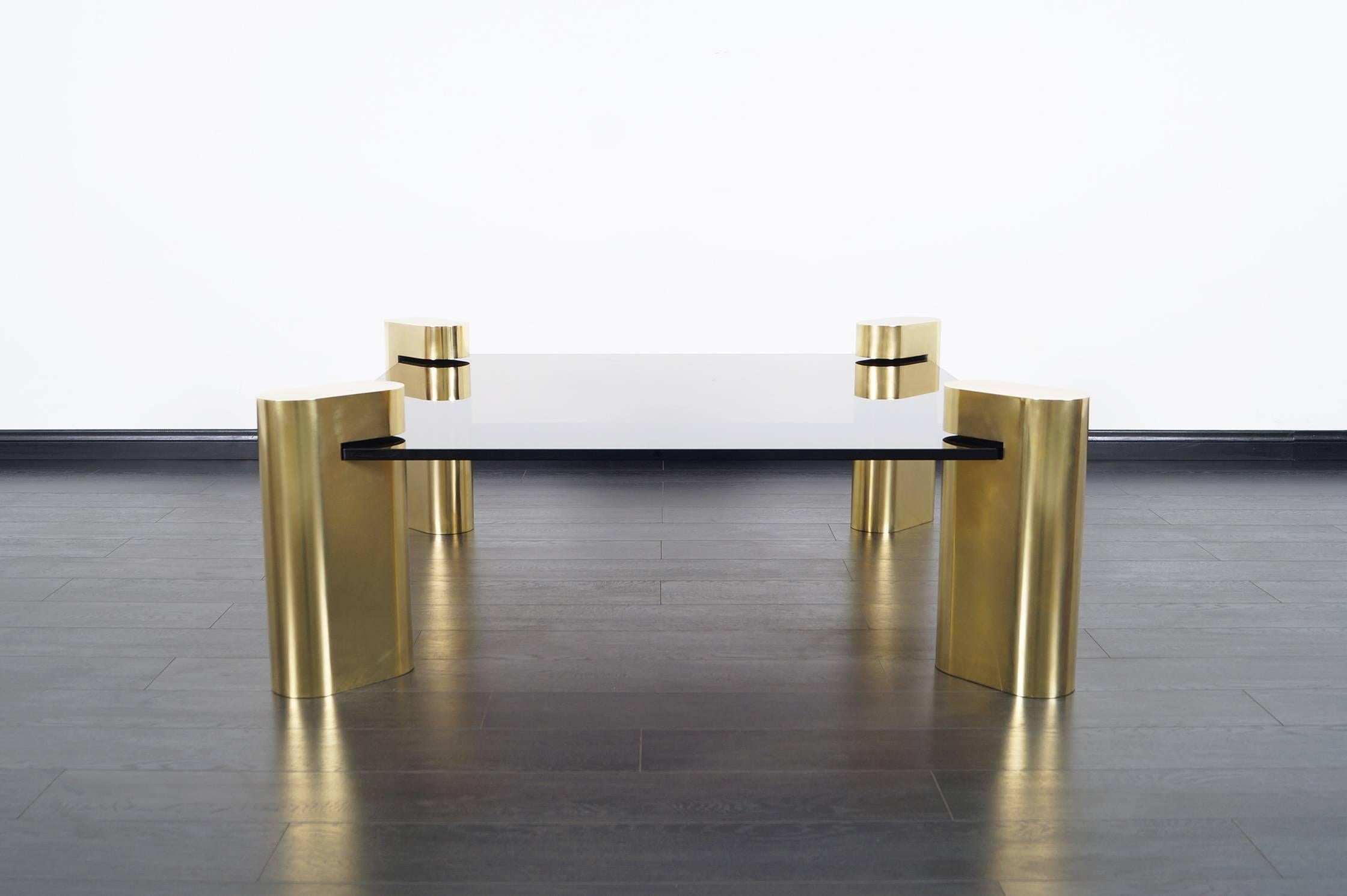American Exceptional Vintage Brass Coffee Table in the style of Karl Springer