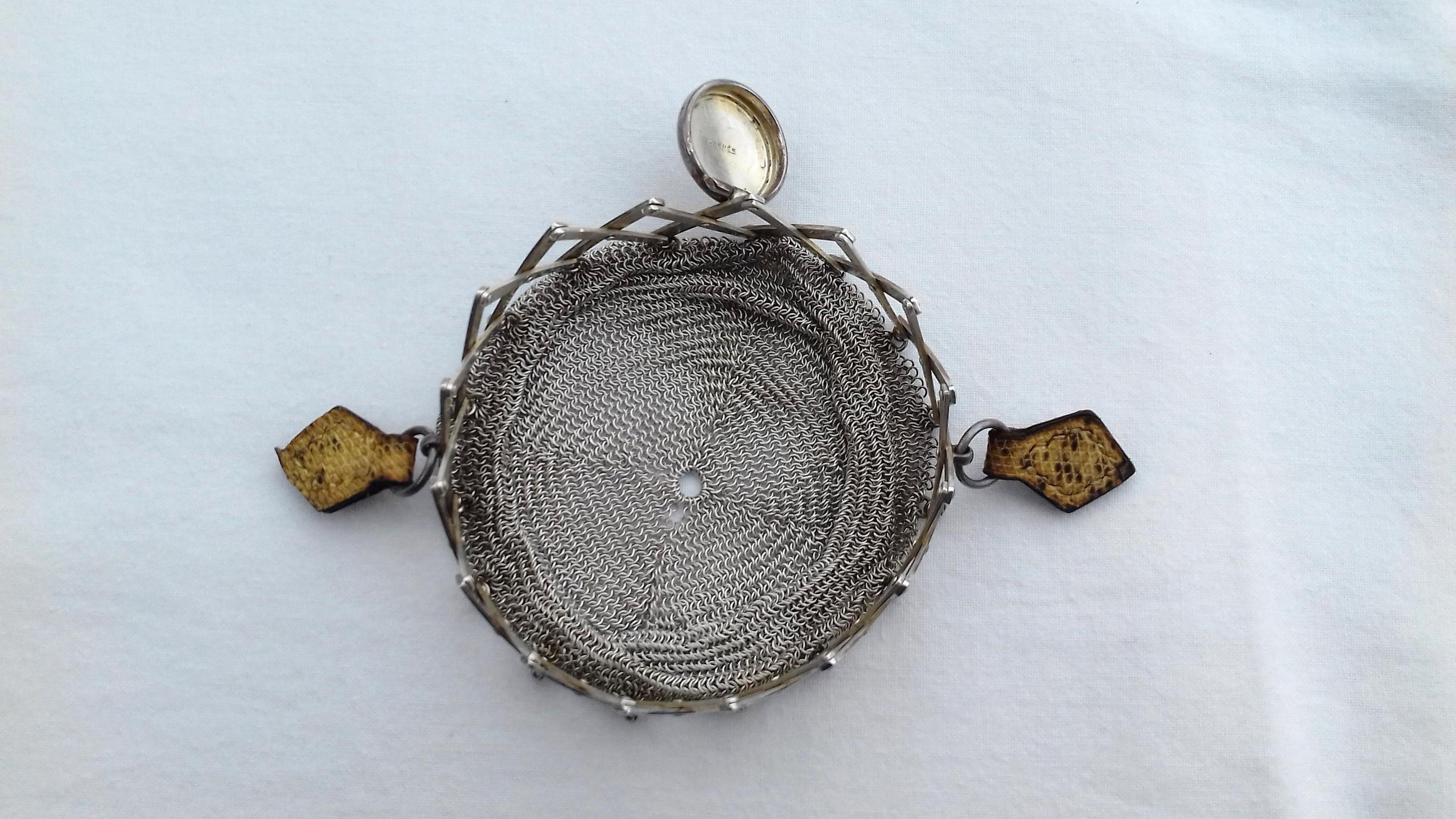 Außergewöhnliche Hermès Retractable Coin Purse Silber Beutel Meshes Vintage RARE 1