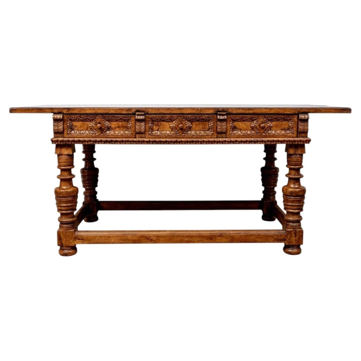 Exceptional Vintage Jacobean Style Library Table