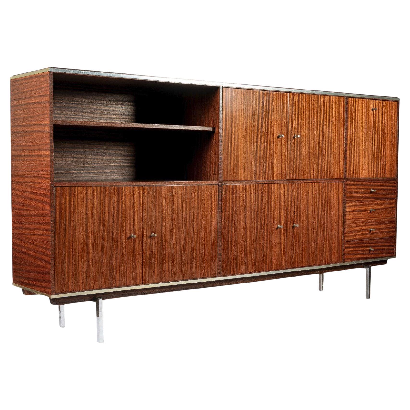 Exceptional Vintage Mid Century French Teak Wall Unit Cabinet