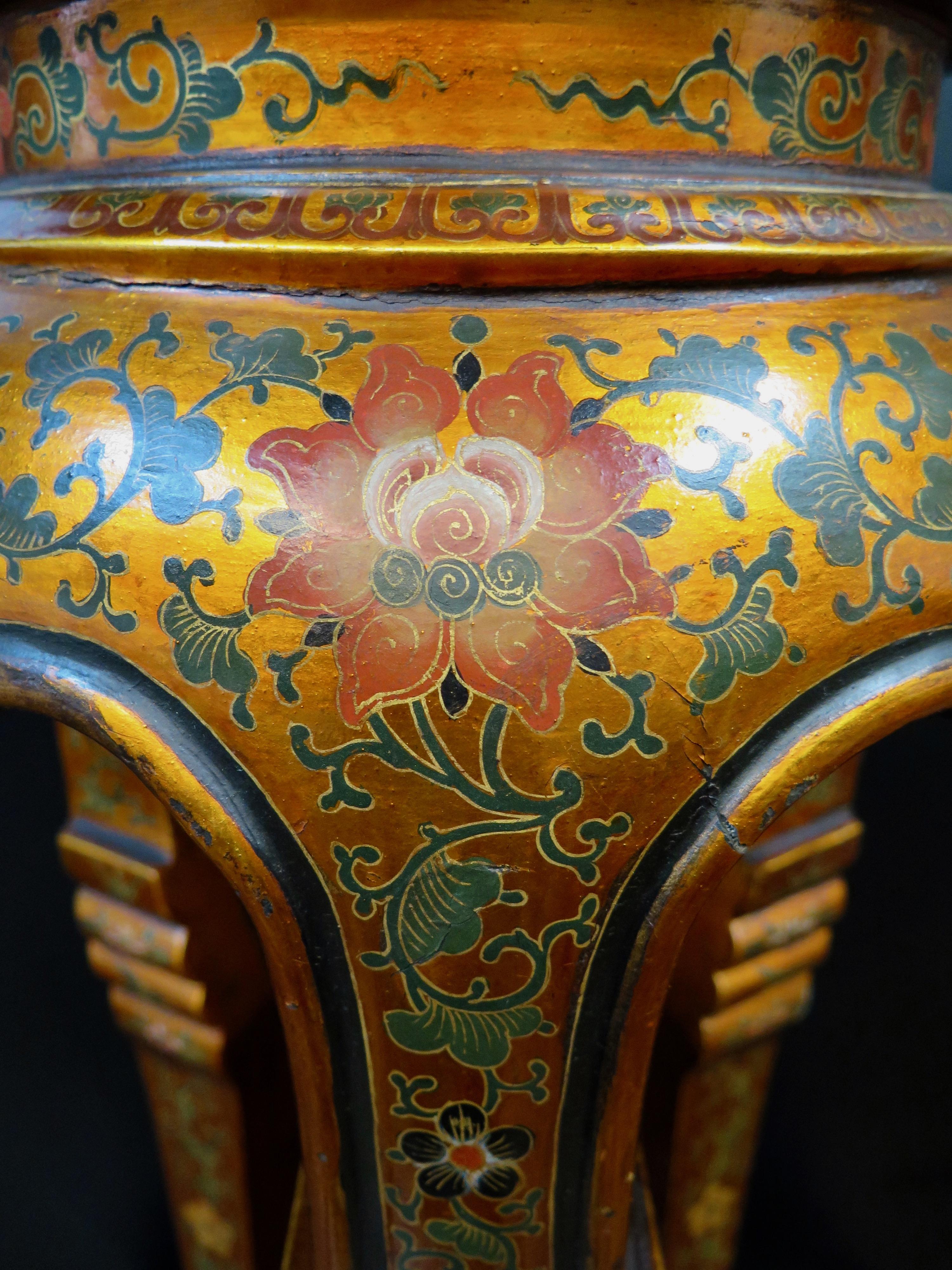 Carved Exceptional Vintage Painted Chinese Pedestal