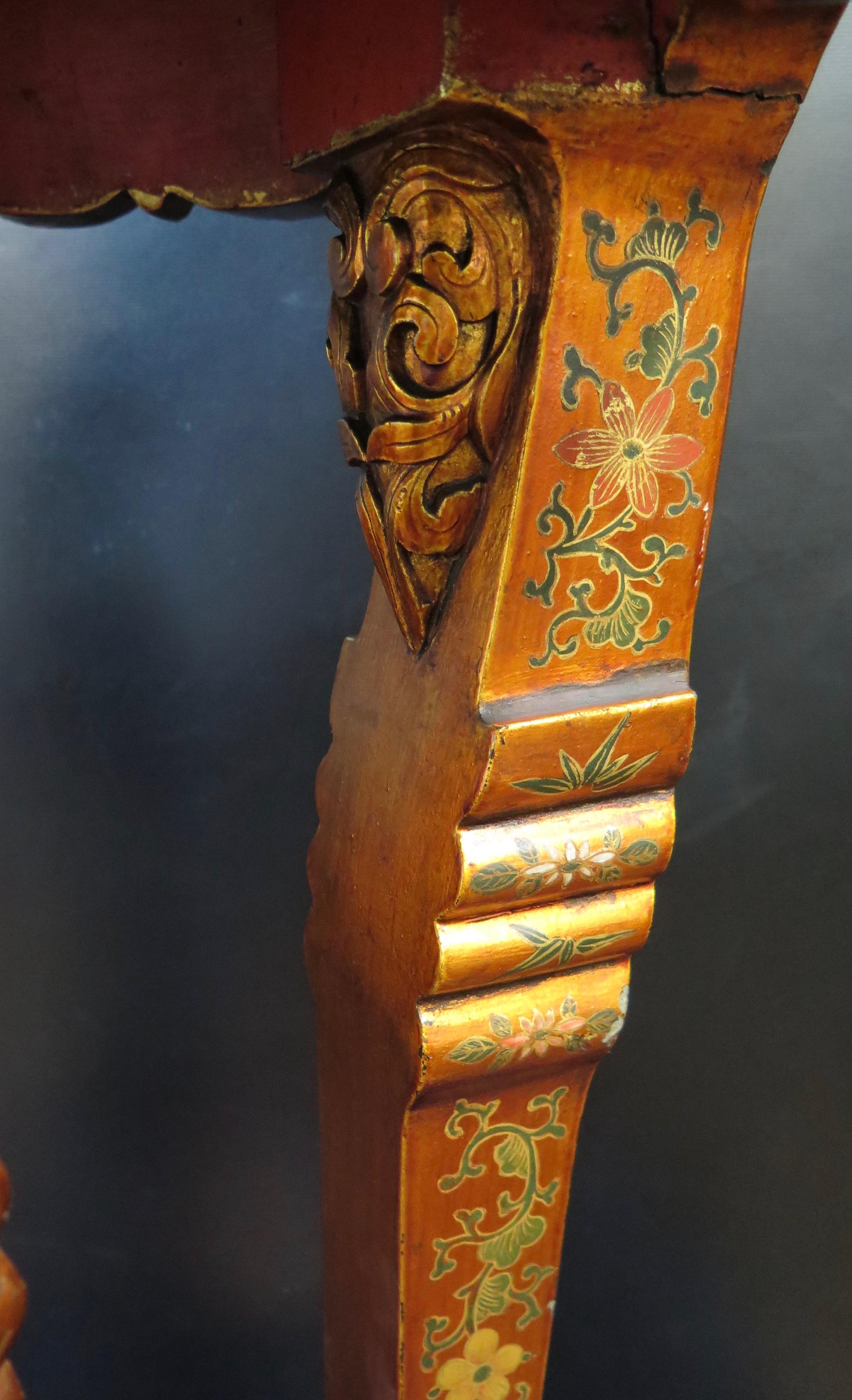 Teak Exceptional Vintage Painted Chinese Pedestal