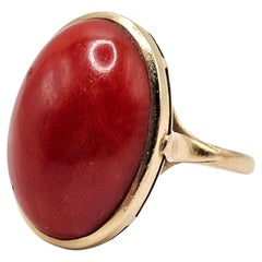 Exceptional Vintage Red Blood Coral Ring 14k Yellow Gold