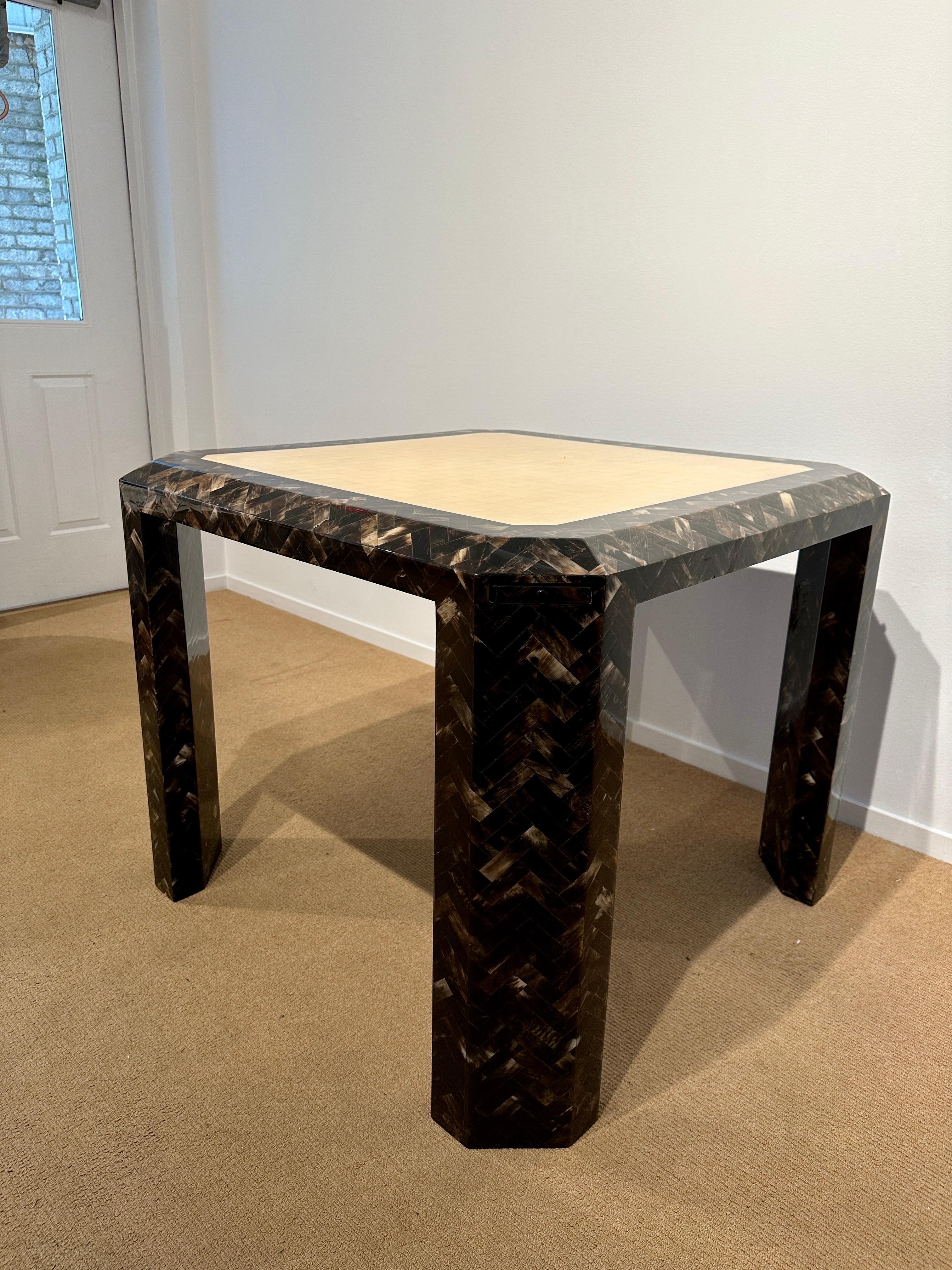 Exceptional Vintage Tessellated Horn & Bone Clad Game Table Signed 3