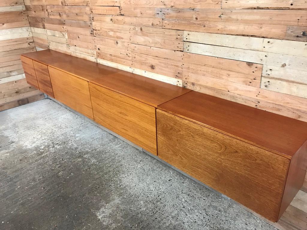 Sought after totally free-hanging extra large sideboard or desk, super minimalistic. Height can be adjusted as required, it is very easy to fix to the wall (with metal wall brackets which are all included!). This set comes in four parts, each