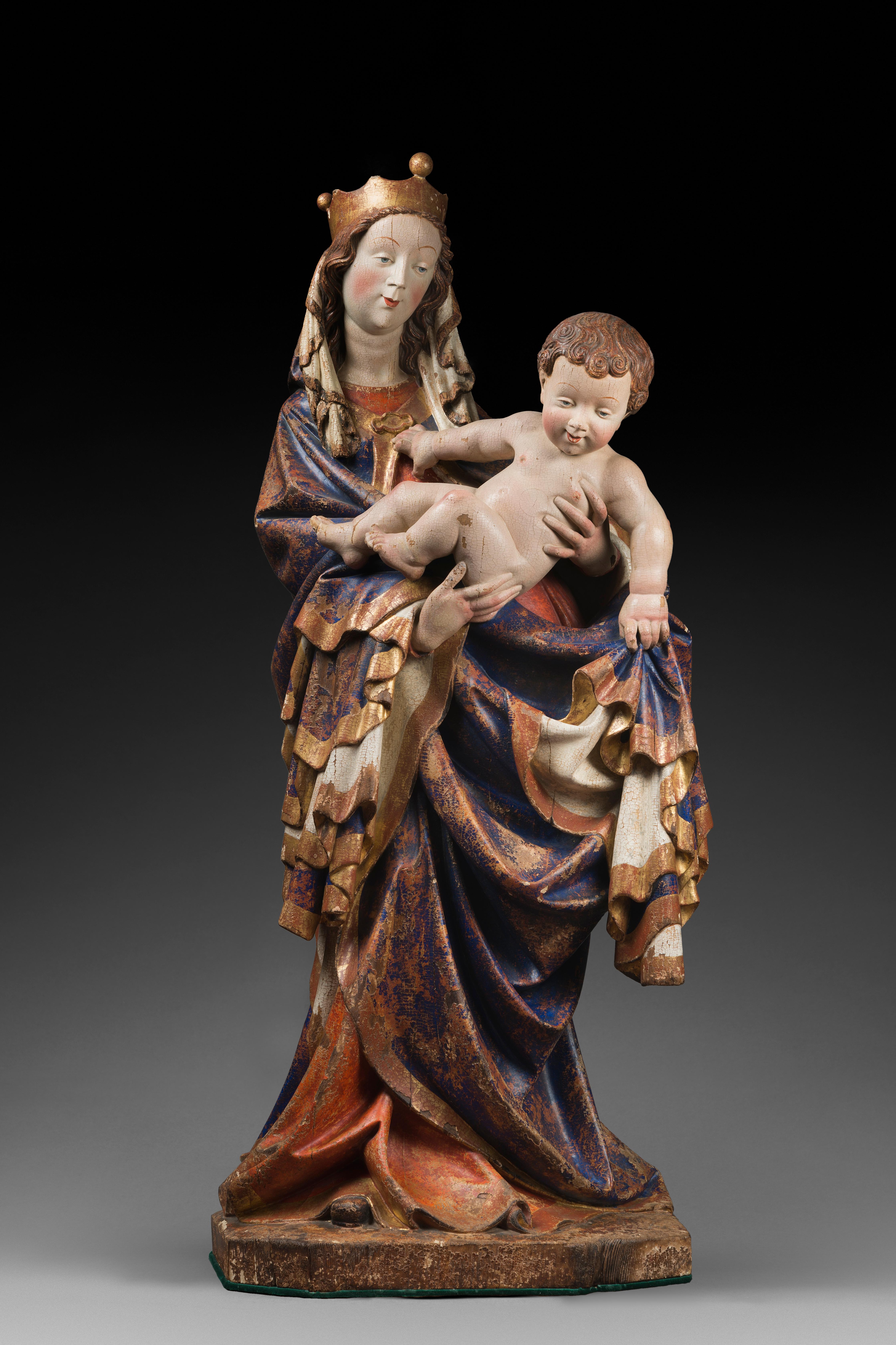 Exceptionnal polychrome wood virgin with child in the style of Salzburg’s Madonnas

Origin : Central Europe
Era : 19th century

Measures: height : 123 cm
Width : 50 cm
Depth : 35 cm

Good condition
Polychrome wood


This Virgin and