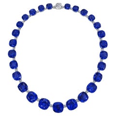 Exceptional Vivid Blue Sapphire and Diamond Necklace