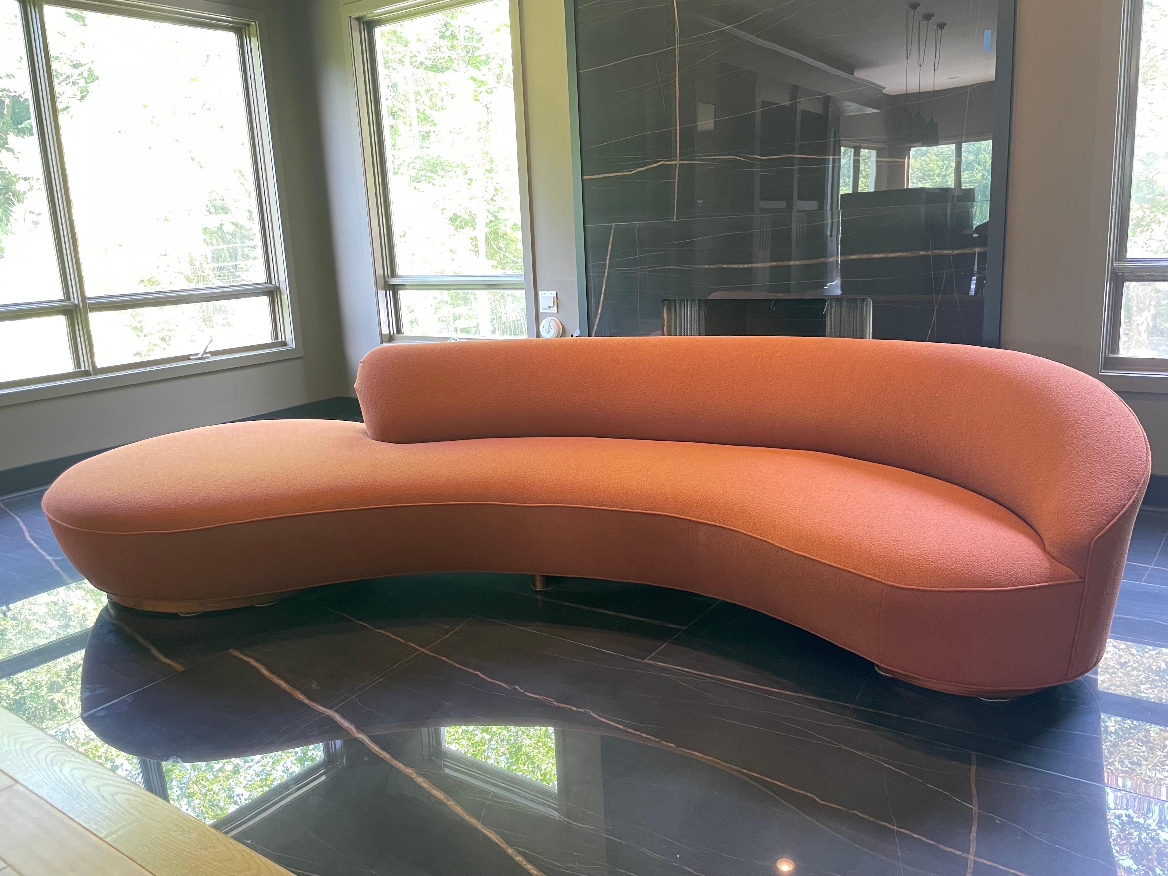 Vladimir Kagan (1927-2016)

Serpentine sofa, #150

Exceptional and large unique curvaceous form

USA, newly upholstered rust color bouclé fabric, walnut base in good condition 

unmarked and comes with receipt from Haute Living 

Measures: