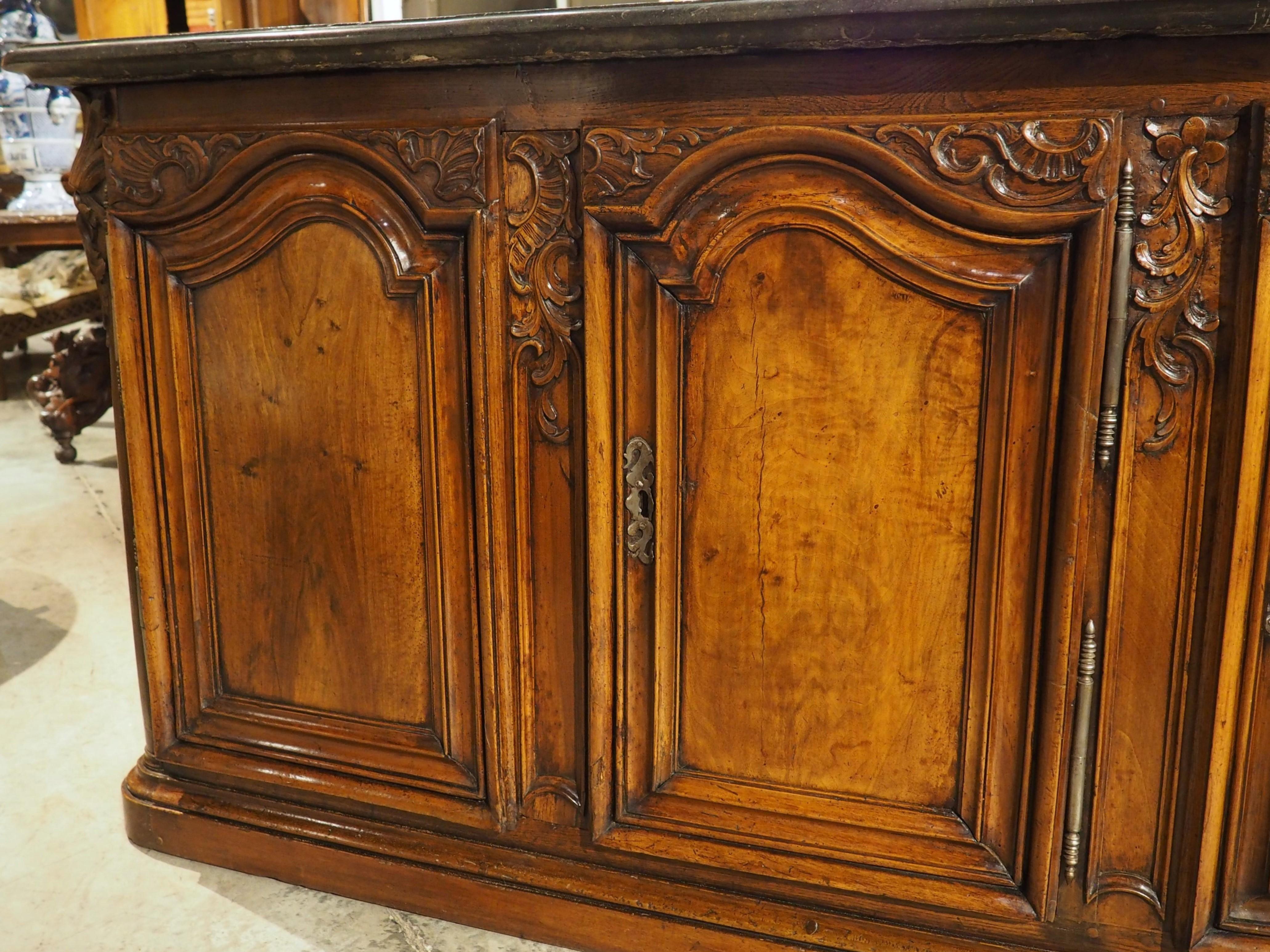 Exceptional Walnut and Pierre de St Cyr Enfilade Buffet, Lyon, France C. 1715 In Good Condition For Sale In Dallas, TX