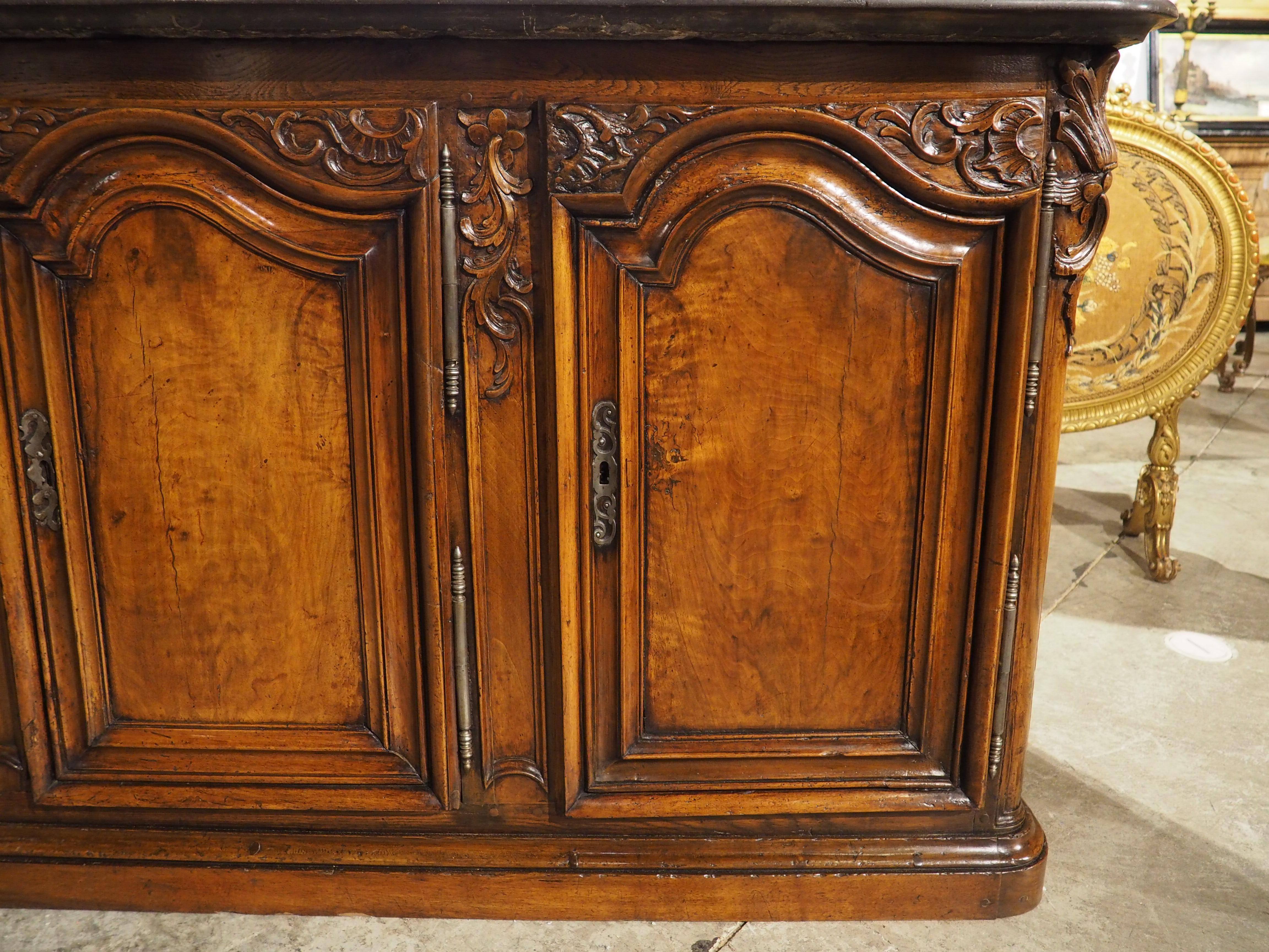 18th Century Exceptional Walnut and Pierre de St Cyr Enfilade Buffet, Lyon, France C. 1715