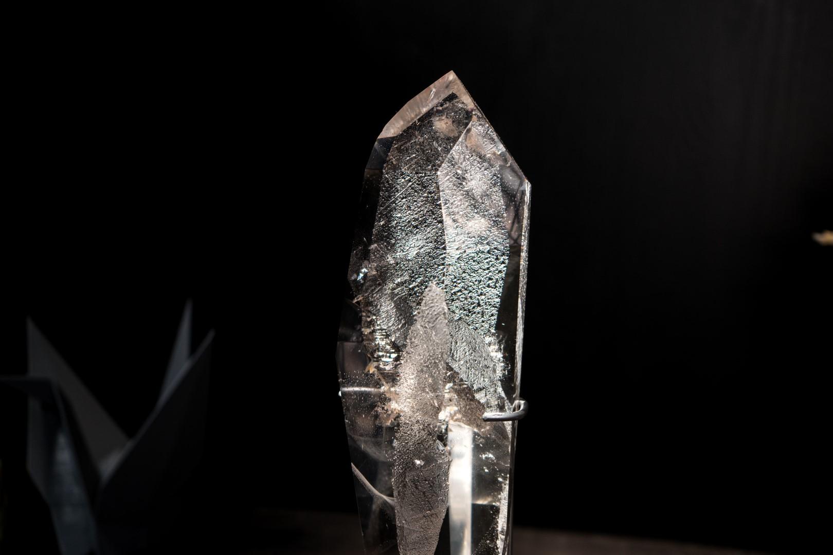 Real Lemurian Crystal Quartz Obelisk Point: Water-Clear Optical Transparency For Sale 5