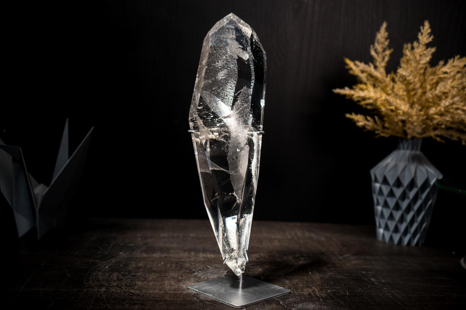 Real Lemurian Crystal Quartz Obelisk Point: Water-Clear Optical Transparency For Sale 6