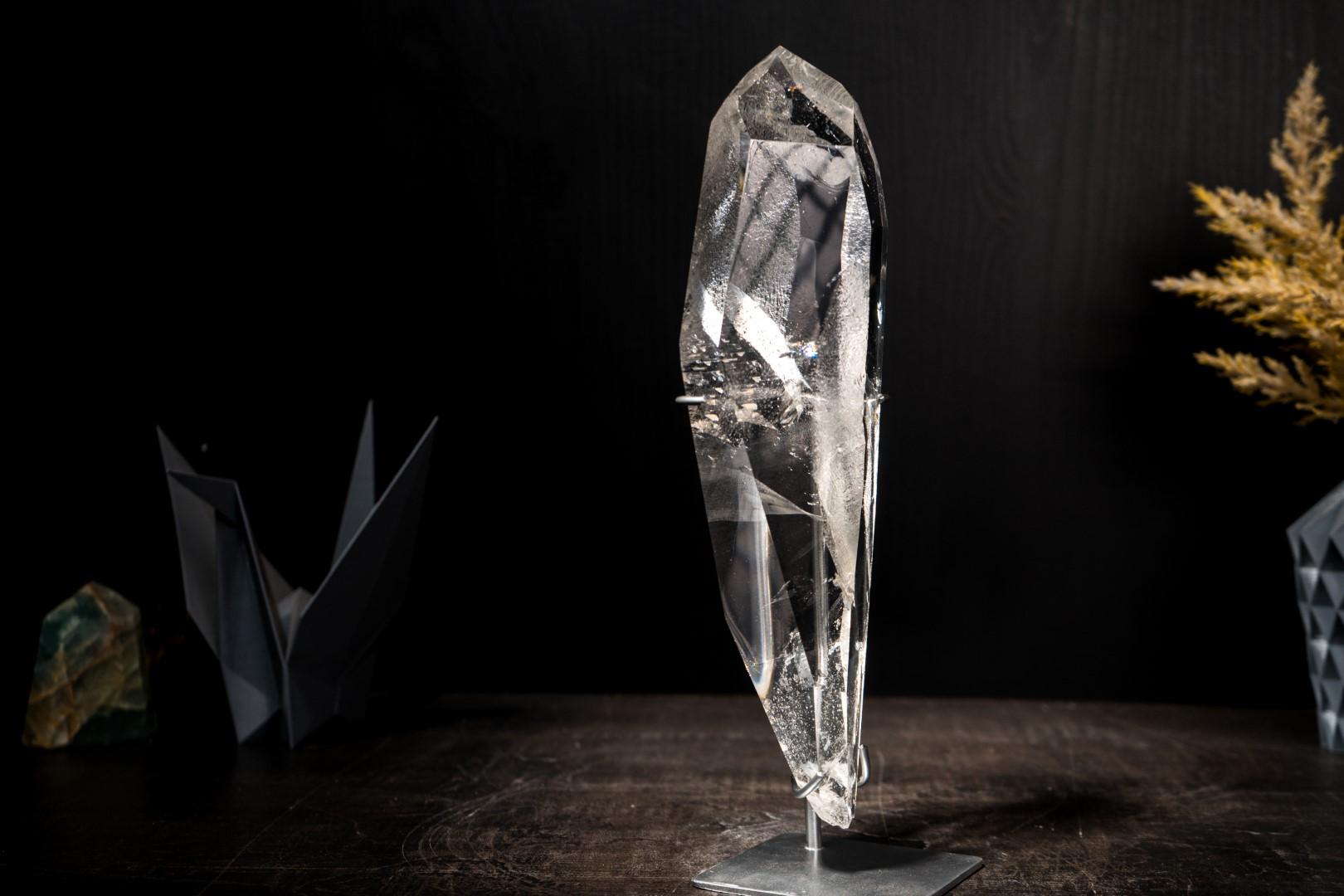 Real Lemurian Crystal Quartz Obelisk Point: Water-Clear Optical Transparency For Sale 7