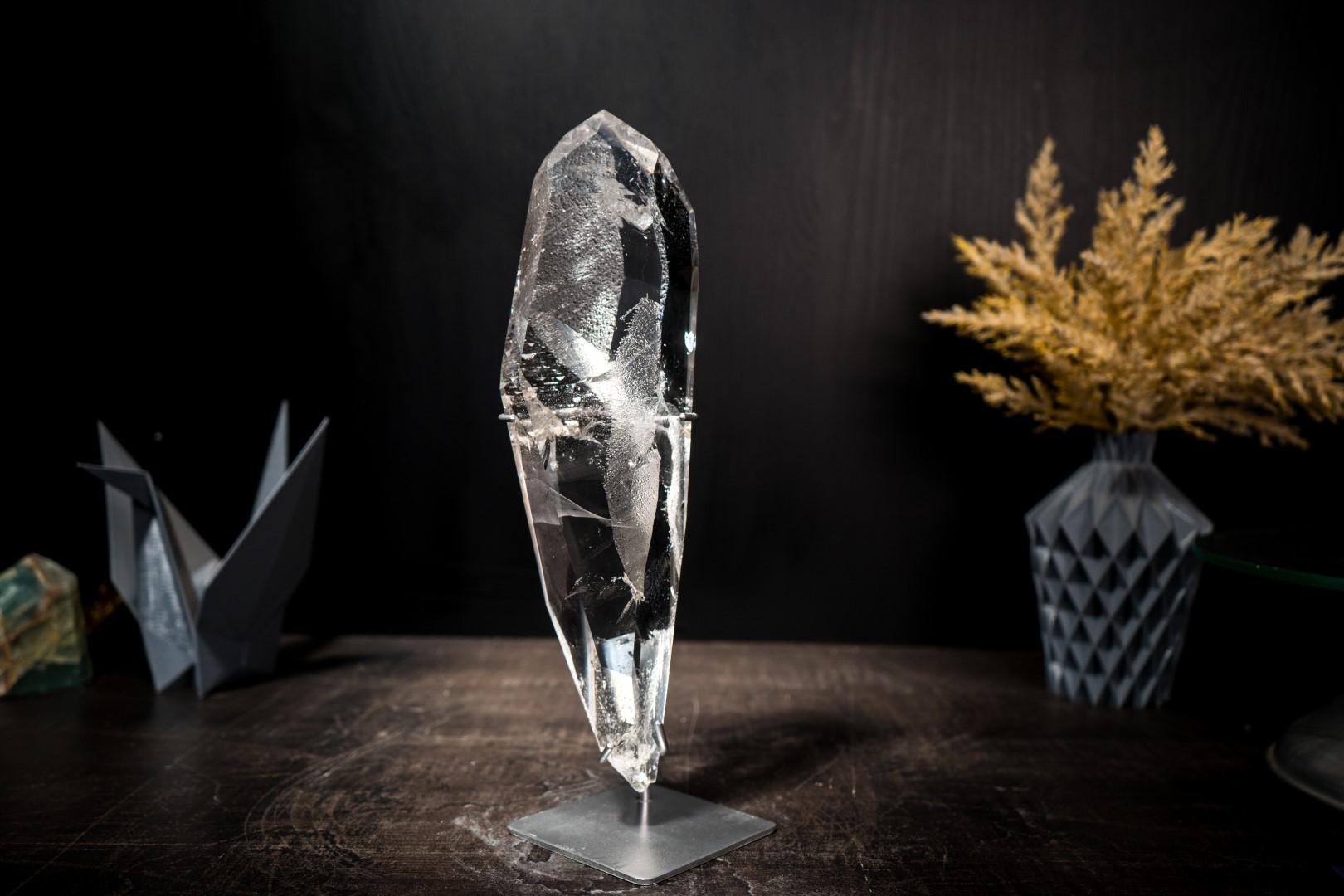 Real Lemurian Crystal Quartz Obelisk Point: Water-Clear Optical Transparency For Sale 1