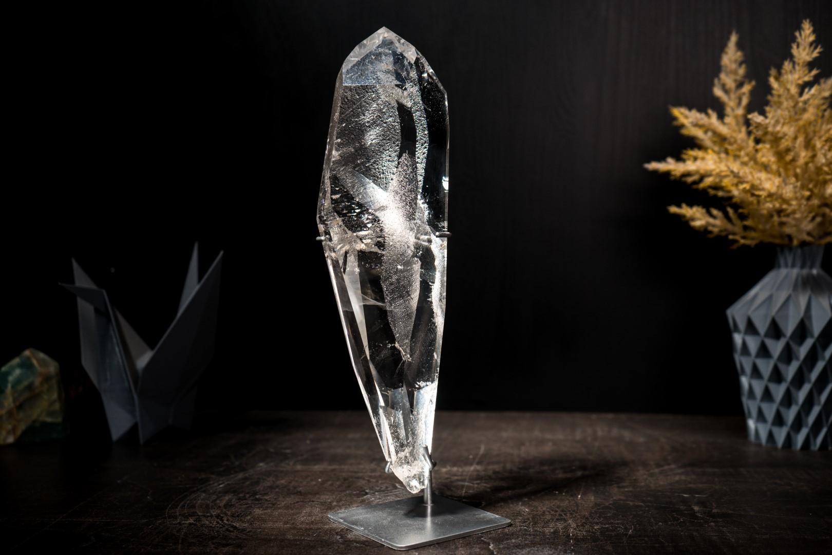 Real Lemurian Crystal Quartz Obelisk Point: Water-Clear Optical Transparency For Sale 3