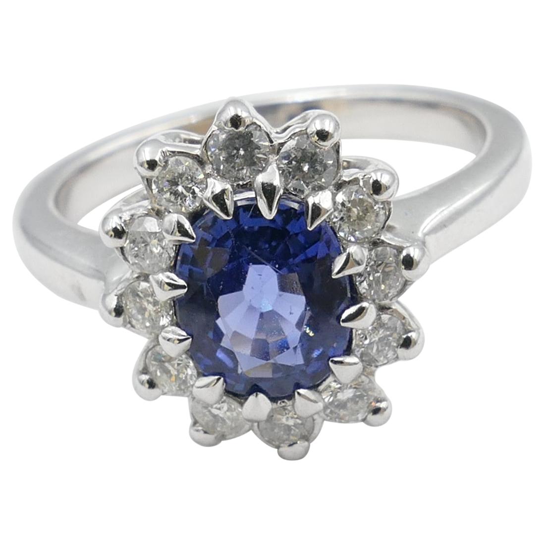 Exceptional White Gold Sapphire and Diamond Engagement or Dress Ring For Sale