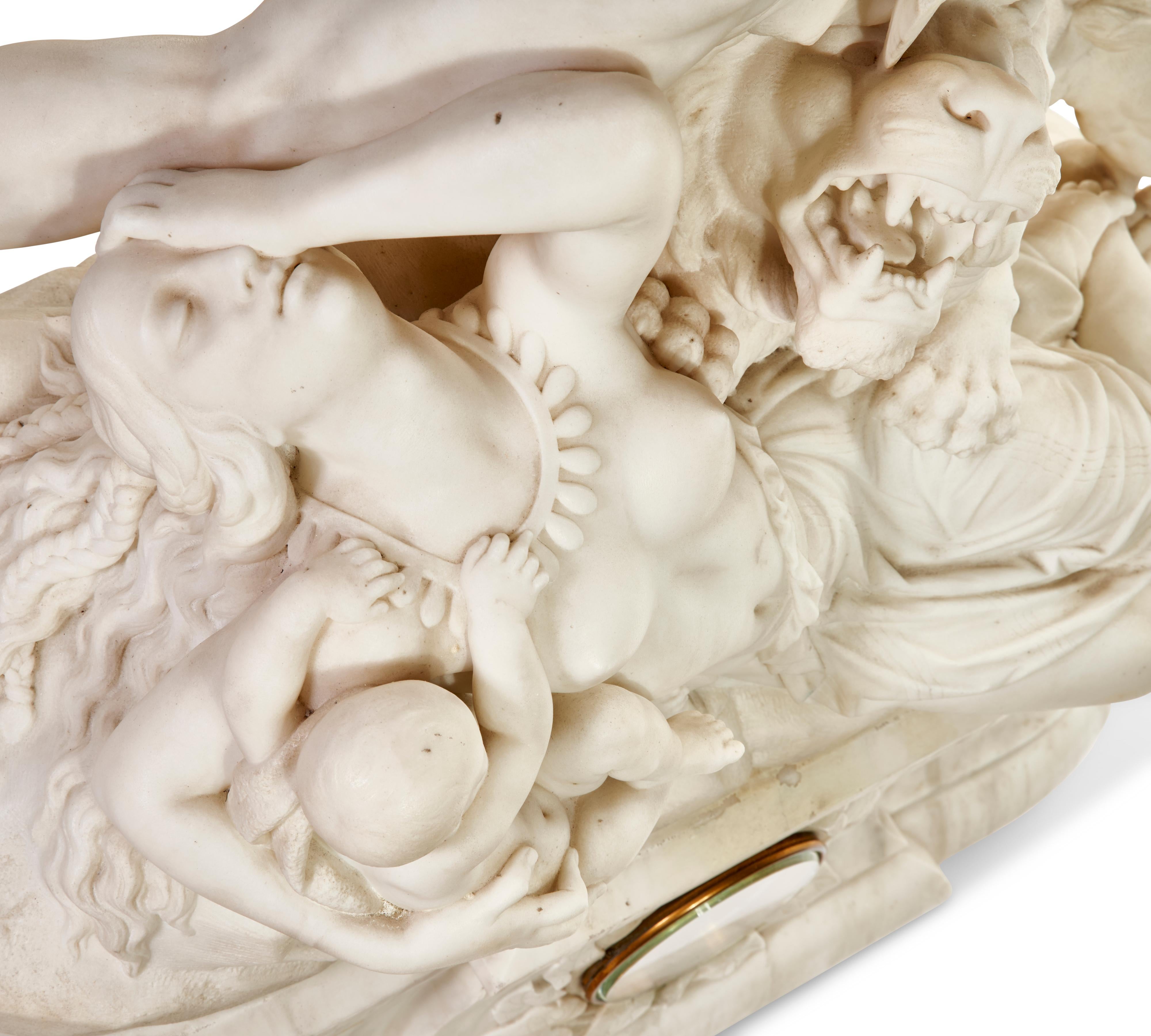 19th Century Exceptional White Marble Figural Sculpture Clock, 
