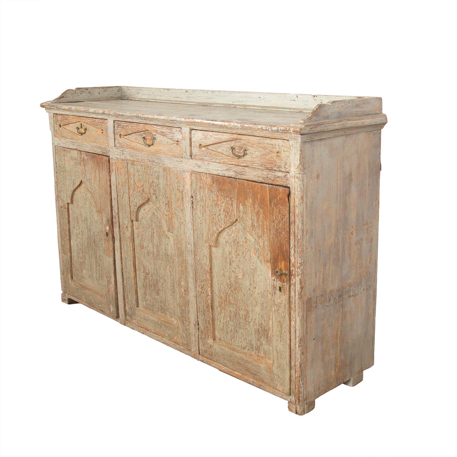Exceptional Wide Swedish Buffet with Carved Galley Top in Original Paint 2