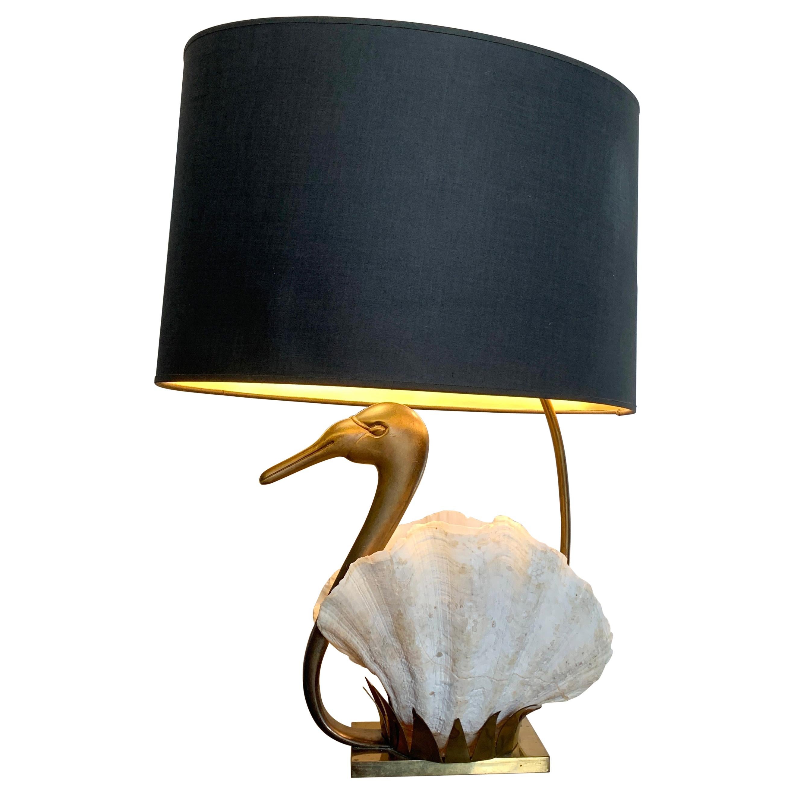 Exceptional, Willy Daro White and Gold Swan Table Lamp, 1970s