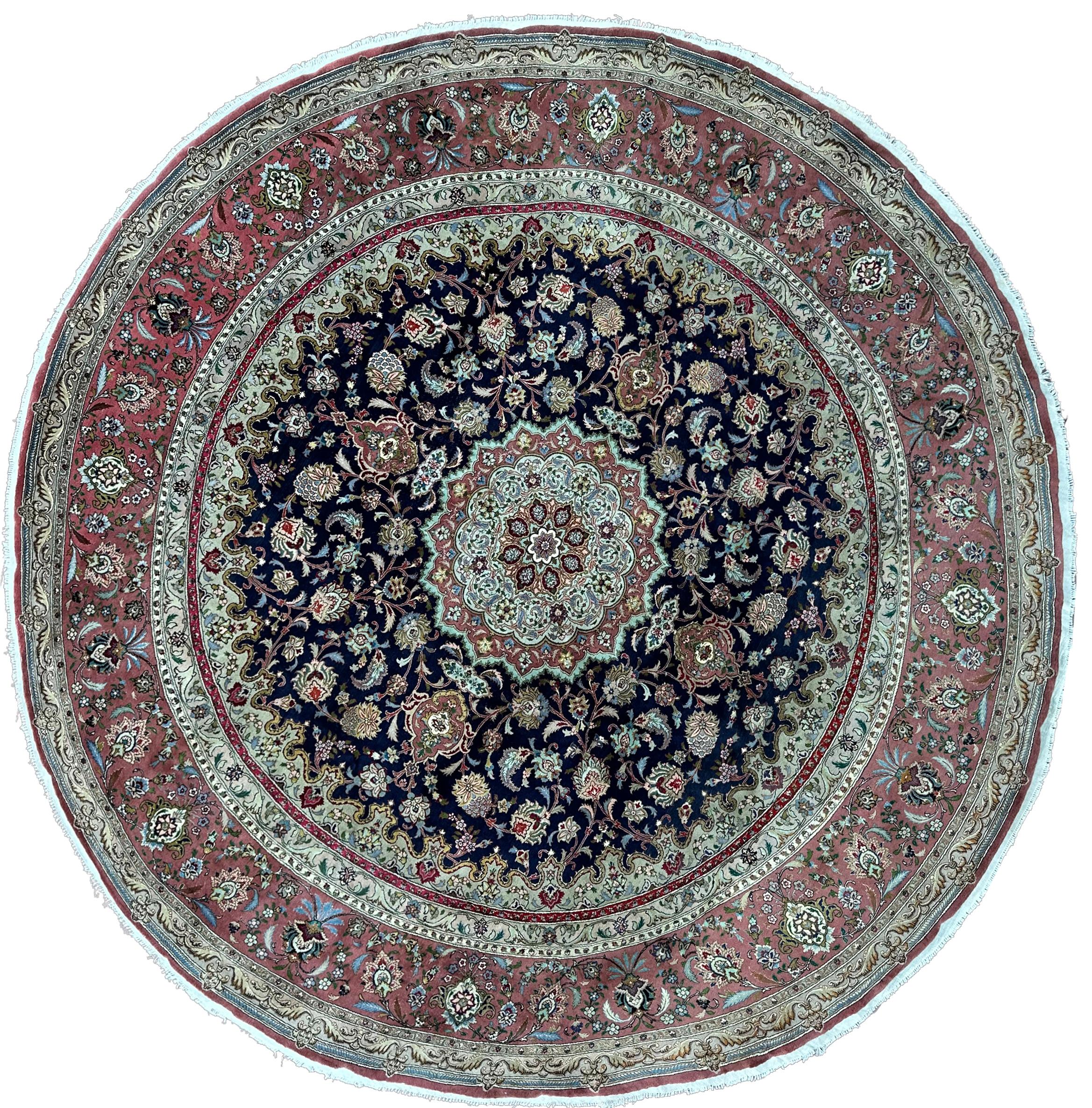 Außergewöhnliche Wolle & Seide Tabriz Teppich 298cmx298cm Feine persische Teppich 10x10 Runde (Handgeknüpft) im Angebot