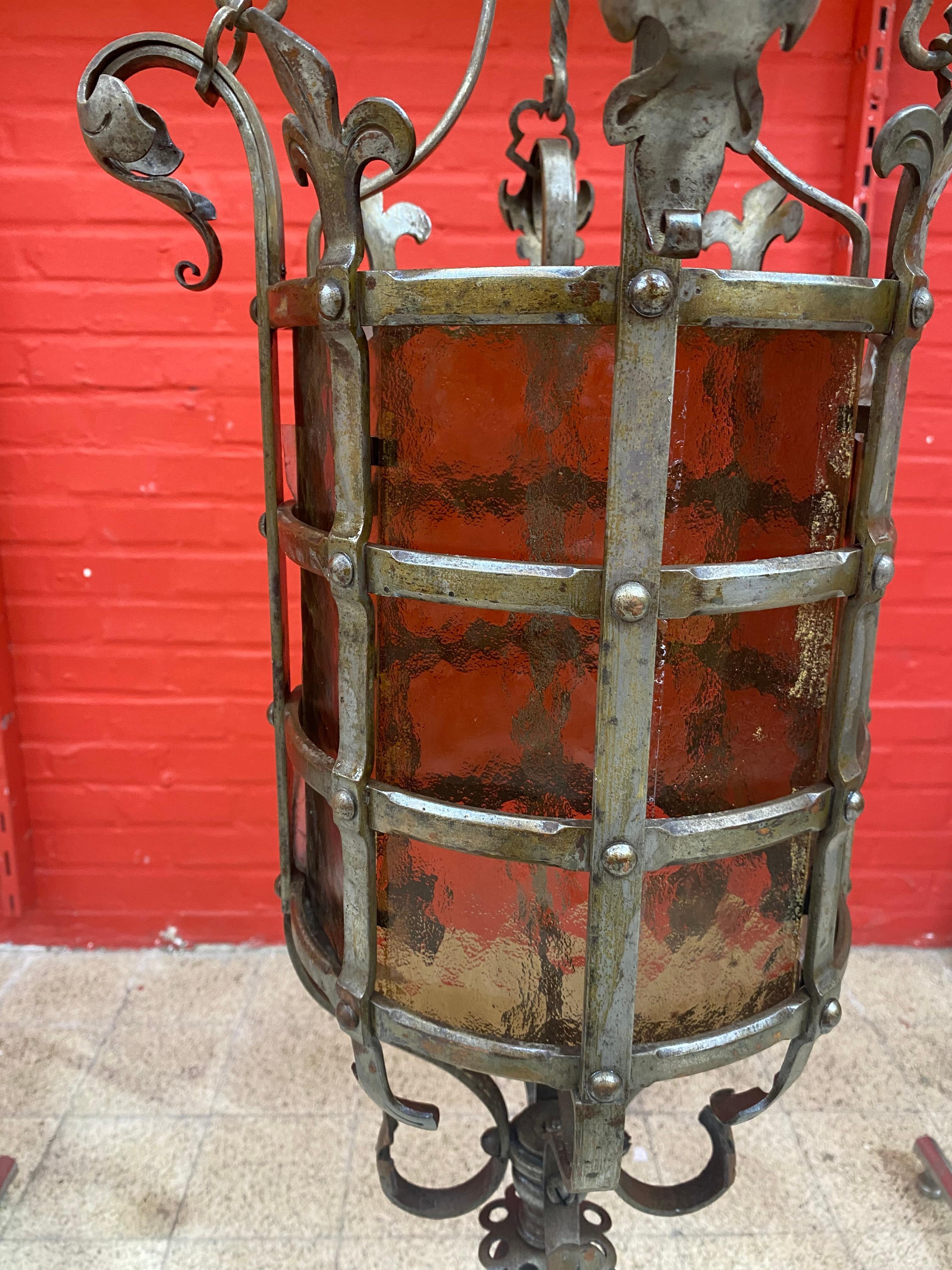 Exceptional Wrought Iron Castle Lantern circa 1930 Very Nice Work of Ironwork For Sale 5