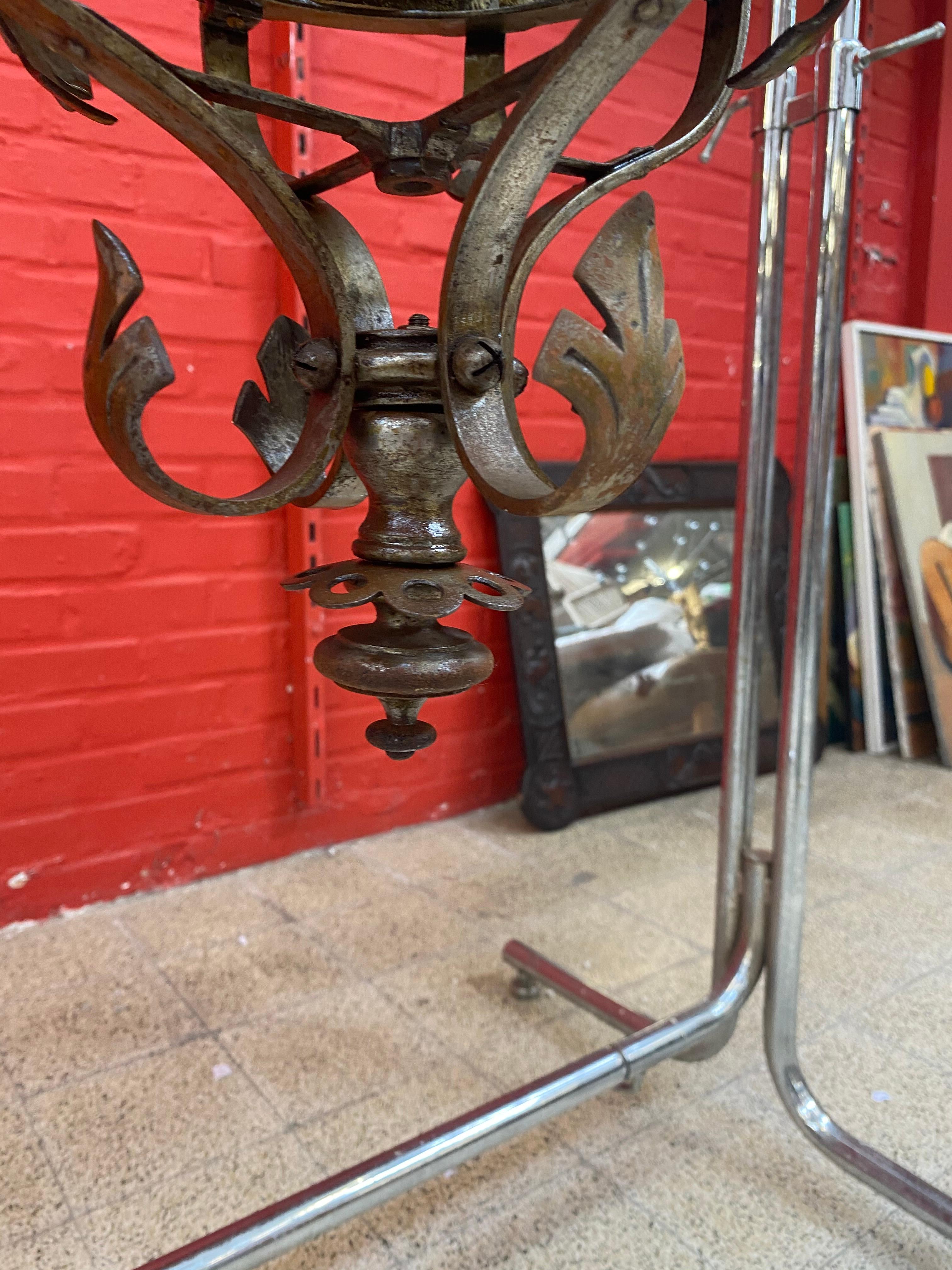 Exceptional Wrought Iron Castle Lantern circa 1930 Very Nice Work of Ironwork For Sale 6