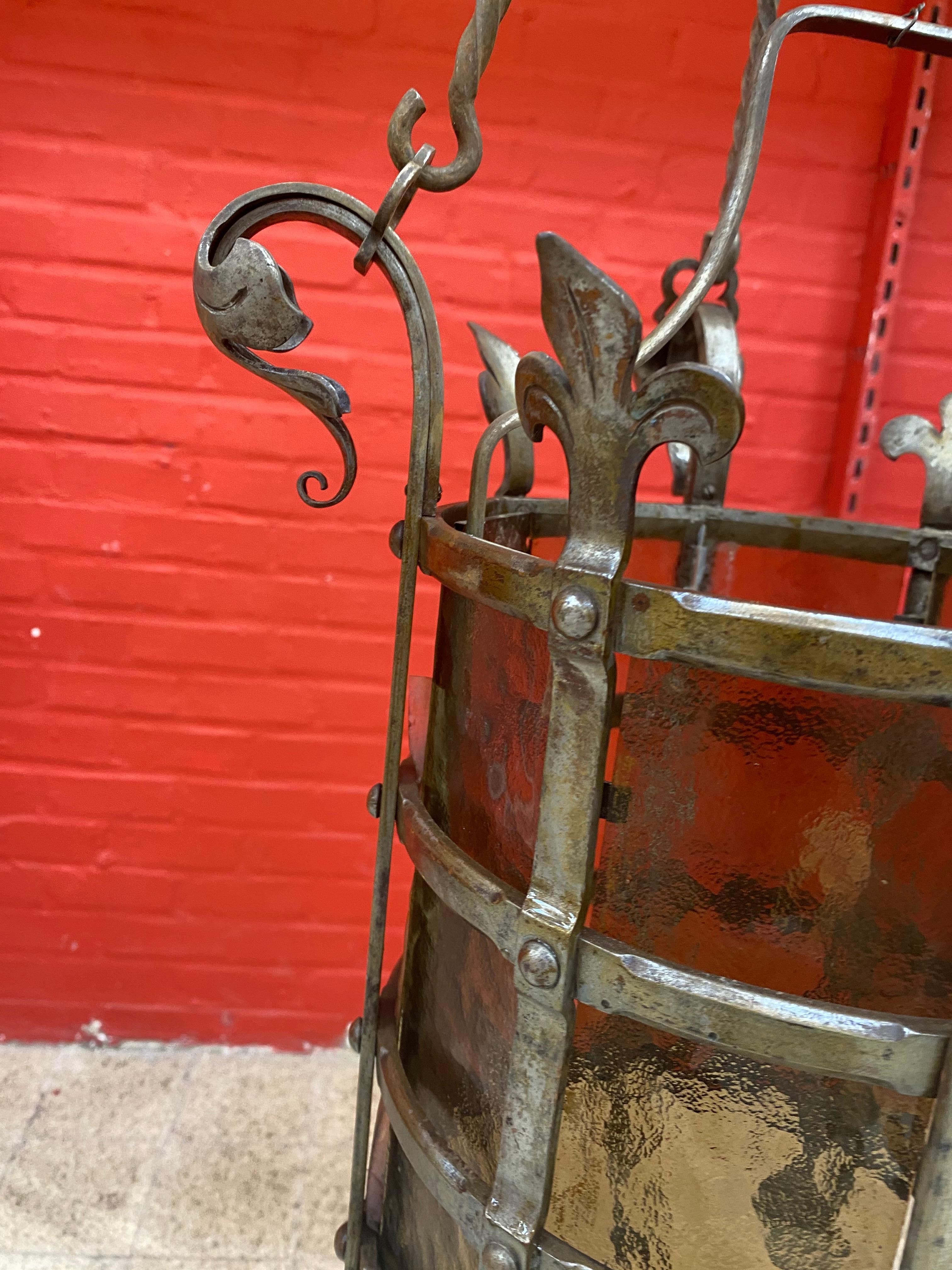 Exceptional Wrought Iron Castle Lantern circa 1930 Very Nice Work of Ironwork For Sale 9
