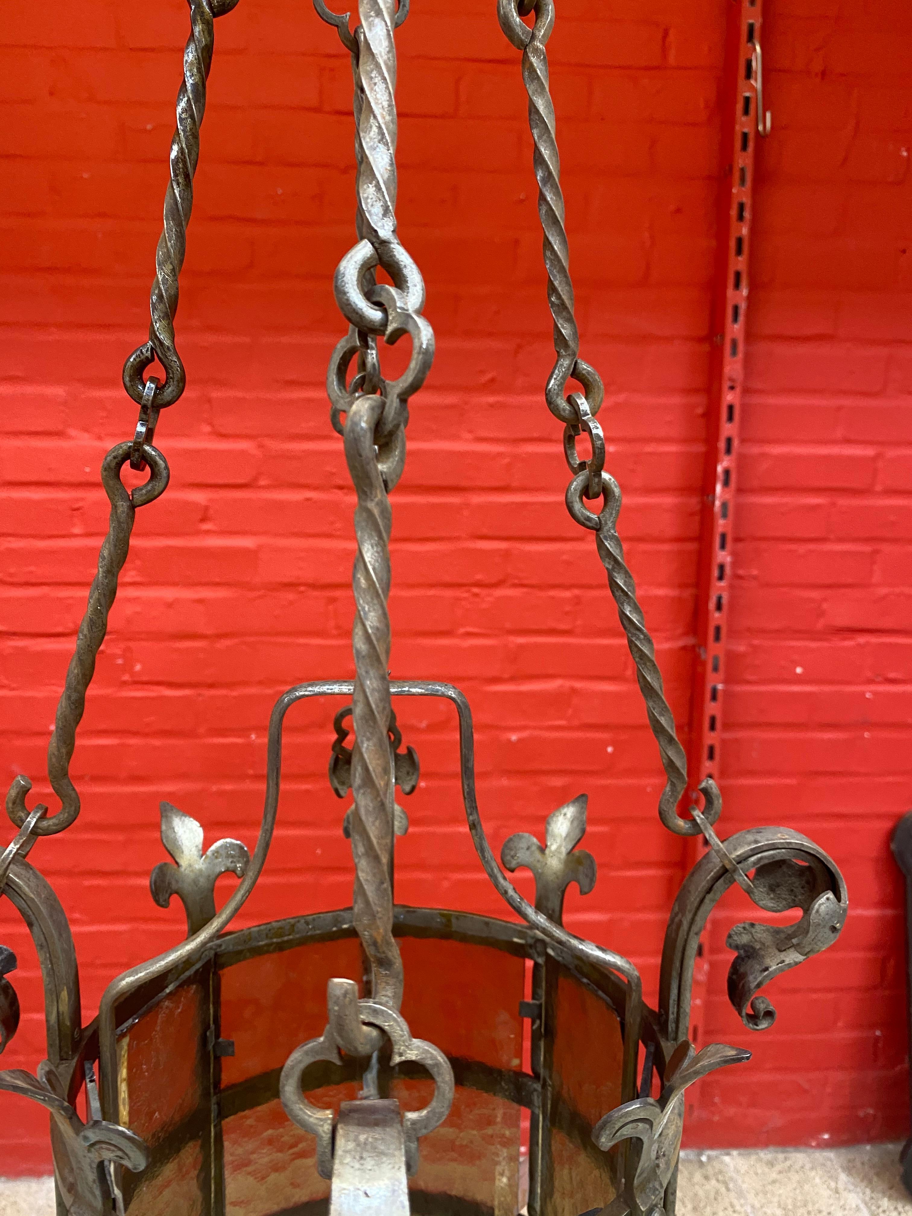 Exceptional Wrought Iron Castle Lantern circa 1930 Very Nice Work of Ironwork For Sale 11